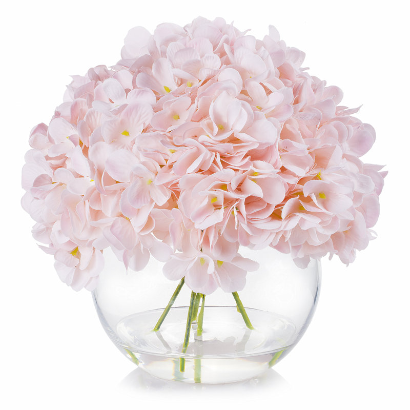 Faux Silk Hydrangea Arrangement in Vase, Pink
