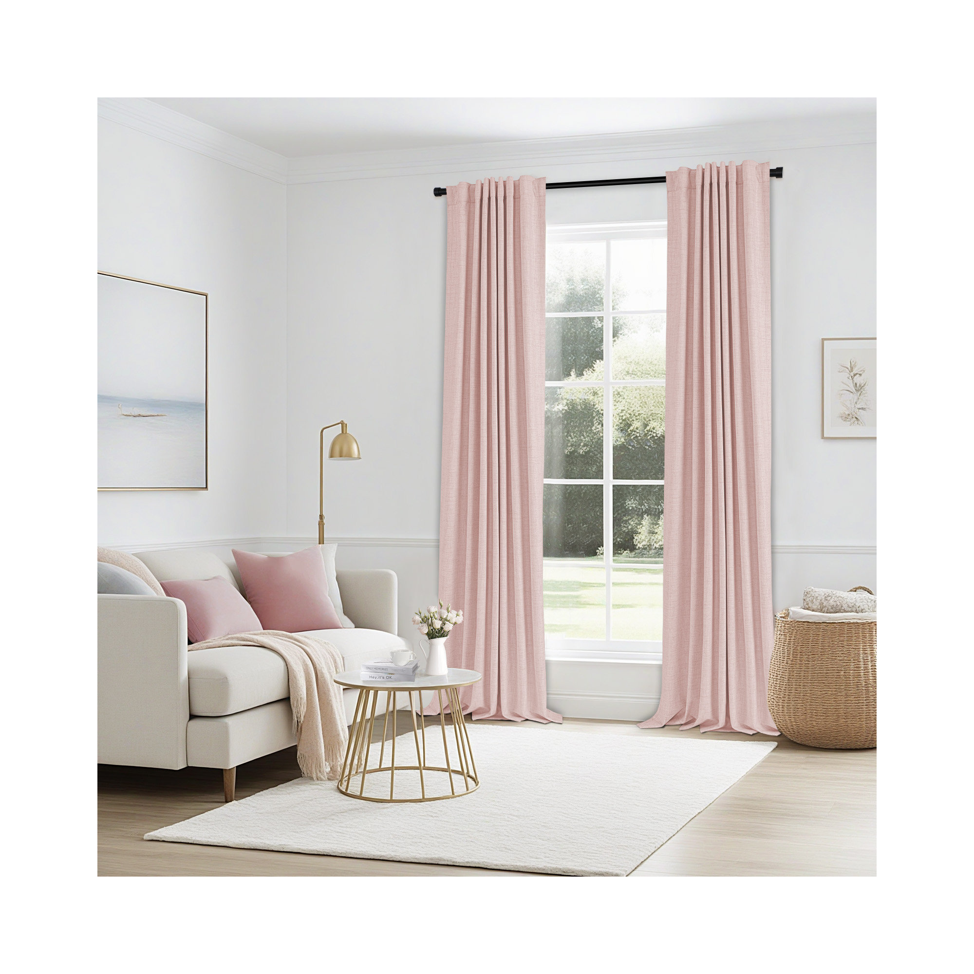 Graciella Thermal Insulated Faux Linen Textured 100% Blackout Curtains for Bedroom Living Room Back Tab/Rod Pocket