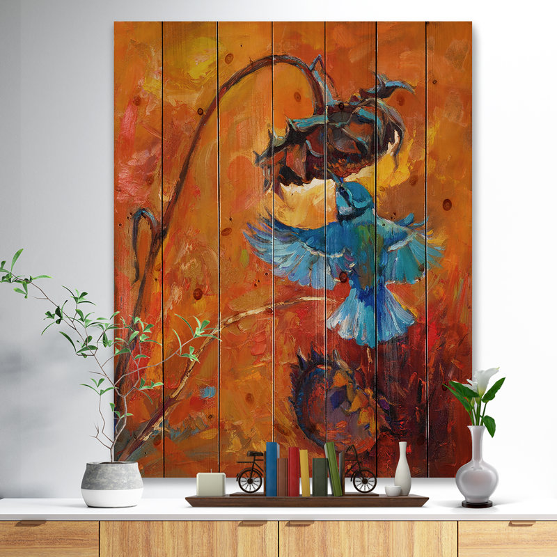Colibri - peinture sur bois sans cadre, H 20 po x l 12 po x P 1 po