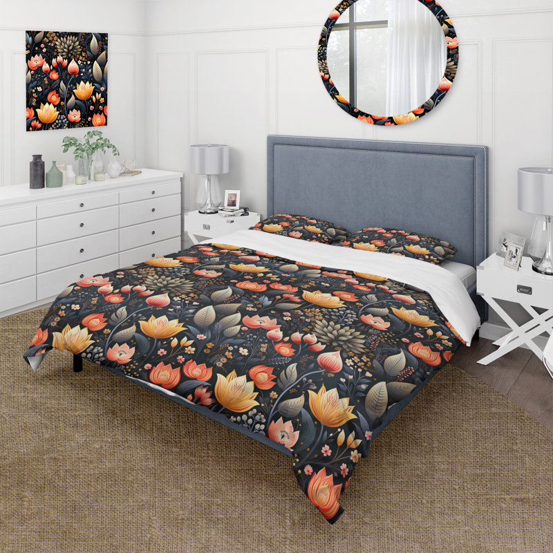 Ensemble de housse de couette Tropical Jungle Red Floral Retreat II, Housse de couette simple + 1 taie décorative stan
