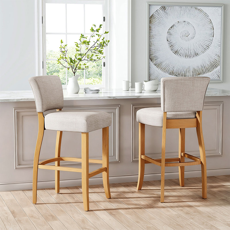 Upholstered Counter Stool with Solid Wood Frame, Beige