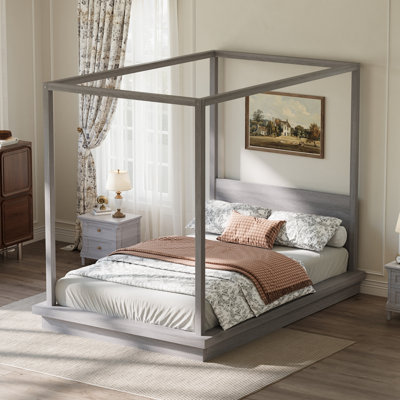 Wooden Canopy Platform Bed with Headboard
