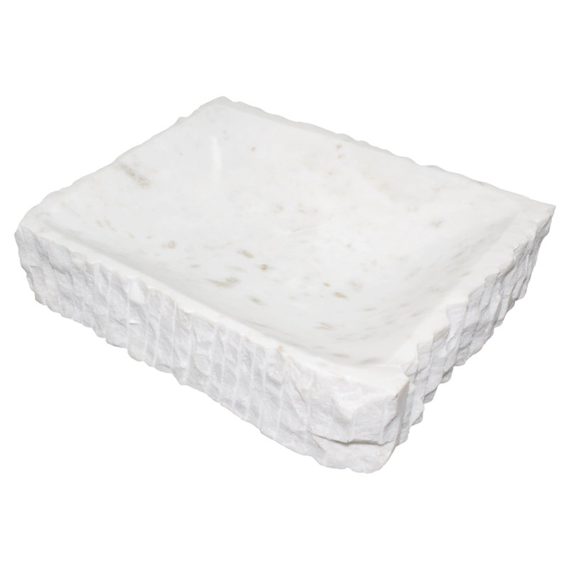 White Marble Rect. Bowl W/Uneven Edges Lg.