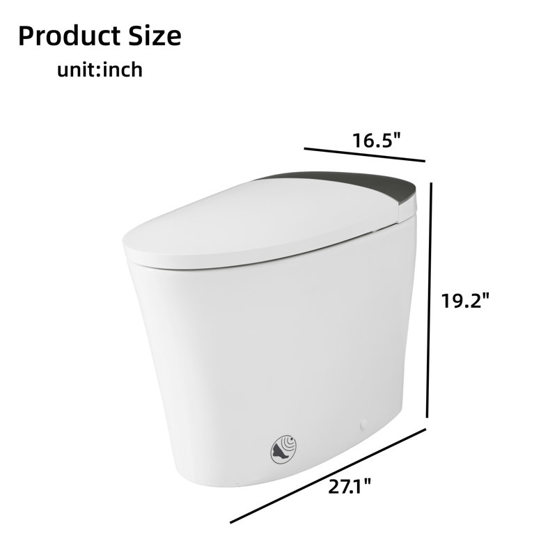 Extended-Length Smart Toilet With Wash Function, Warm Water/Dryer, Night Light, Dual Flush 1.1/1.6 GPF, Suitable For Bathrooms.