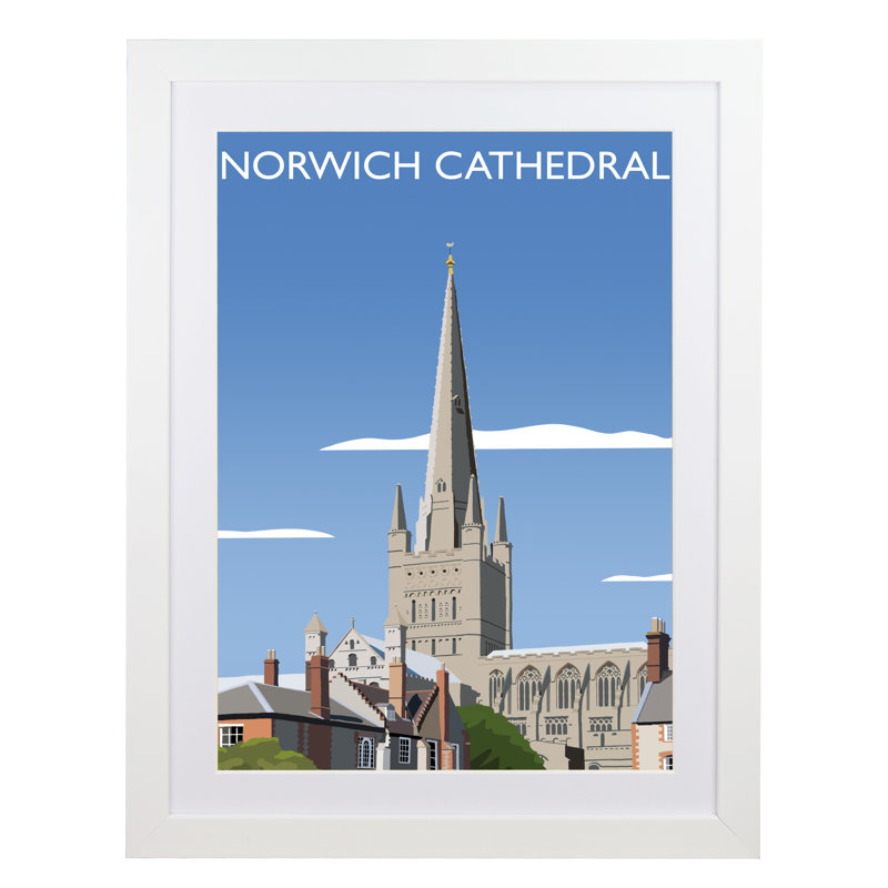 Norwich Cathedral 1 Piece Wall Art, 54 cm H x 44 cm W x 2.2 cm D, White Wood Frame
