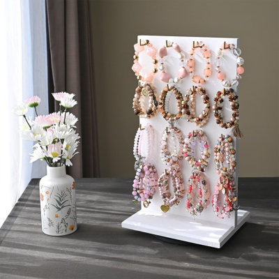 Présentoir à bijoux rotatif en bois à deux faces, organisateur rotatif avec 33 crochets pour le rangement