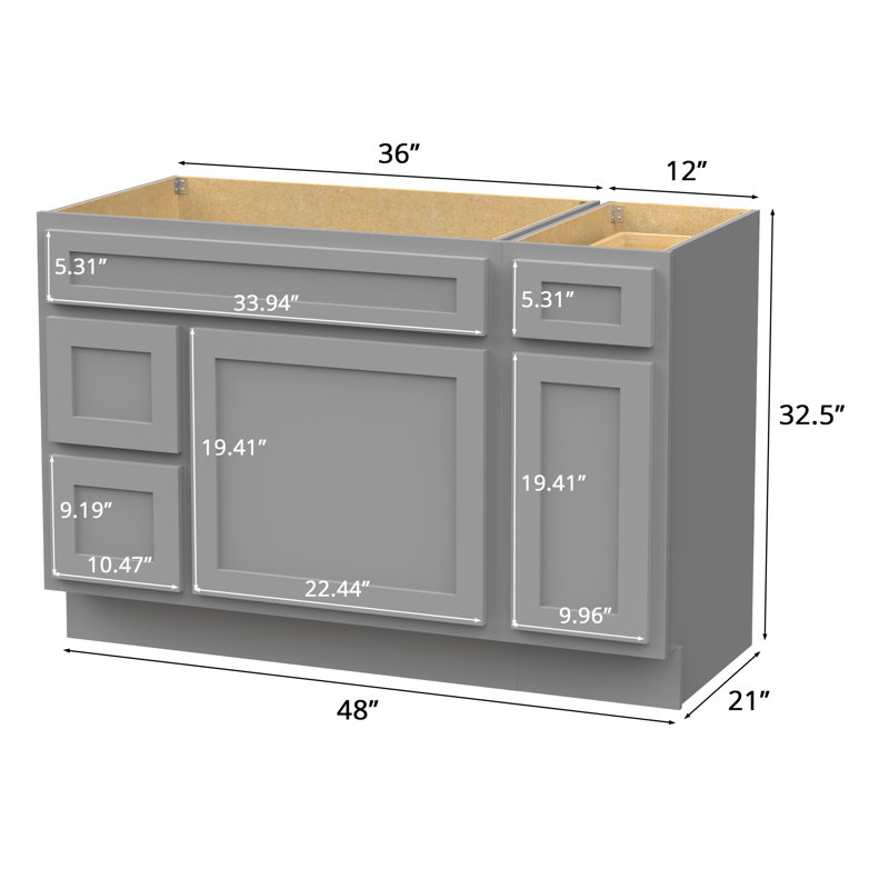 Base de meuble-lavabo simple 48 po seulement, Gris
