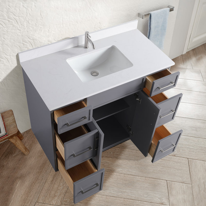 Capot - 3g 48,00 po X 22,00 po X 35,00 po Meuble-lavabo autoportant en bois gris avec plateau blanc