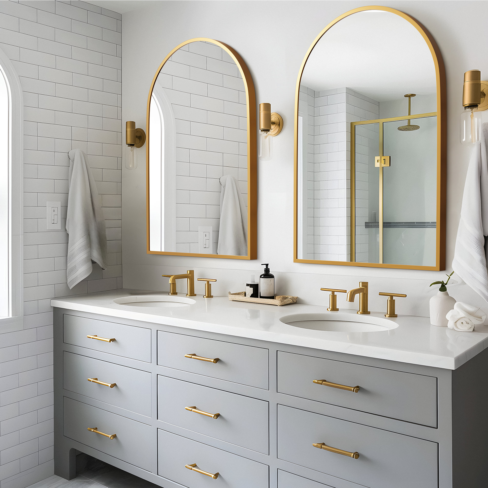 GOLD Mercury Row® Vercher Metal Arched Bathroom/Vanity Mirrors & Reviews | Wayfair