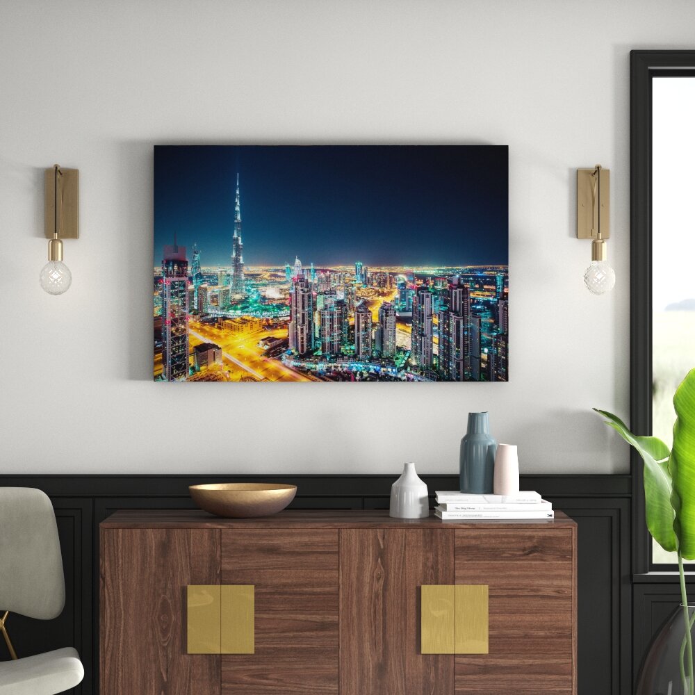 Leinwandbild Dubai Skyline at Night UAE von Sinus Art