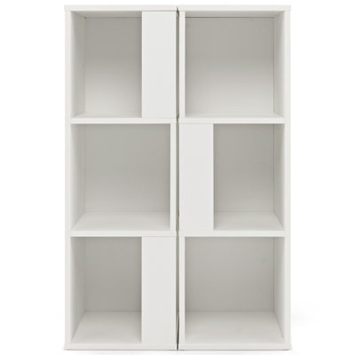 Bibliothèque autoportante à 3 niveaux et 6 cubes, tablette de rangement en bois composite avec système anti-basculement, pieds antidérapants, montage facile, idéale pour le salon, la chambre et la chambre d'enfant, blanche