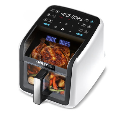 Gourmia 7 Qt Digital Air Fryer with Easy-View Window, 3D Holographic Display & FryForce 360° Technology – 12 Presets, Dishwasher-Safe Basket, White