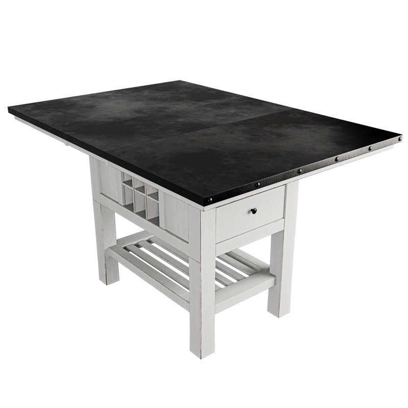 Table rectangulaire à hauteur de comptoir de style transitionnel, finition antique, bois d'hévéa, 2 battants, rangement fonctionnel, matériau de bois moderne pour la salle à manger de la cuisine, compartiments de rangement, utilisation