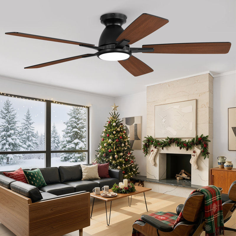 Ventilateur de plafond encastré noir à 5 pales de 52 po avec lumières DEL Cissline, contrôlé par télécommande ou application