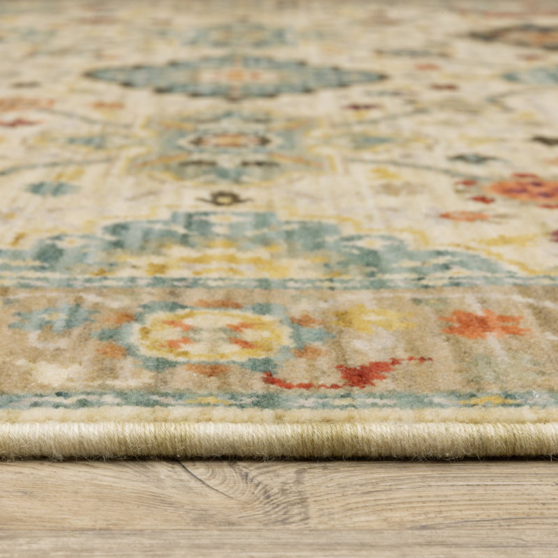 Tapis de couloir oriental beige tissé à la machine 2 pi x 10 pi avec frange