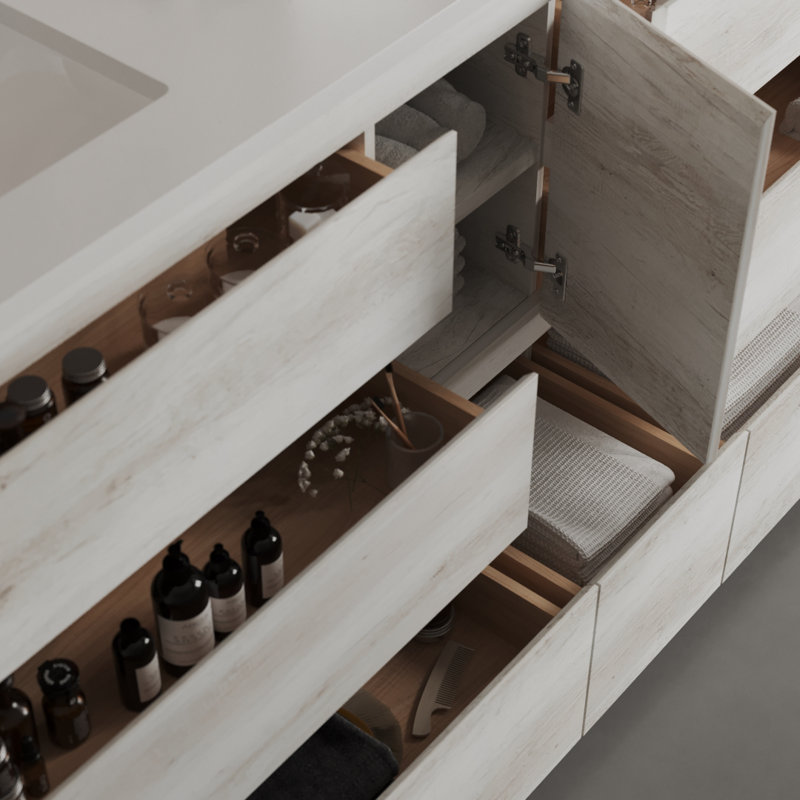 Ensemble de meuble-lavabo double 72 po Vamo, Blanc rustique