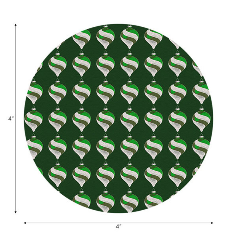 Sous-verres ronds en cuir végétalien ornement de Noël, Vert