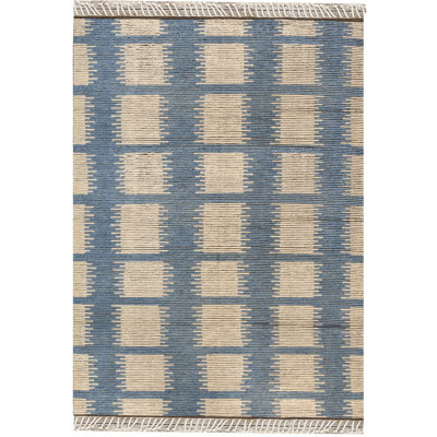 Tapis bleu/gris en laine noué à la main floral Moroccan