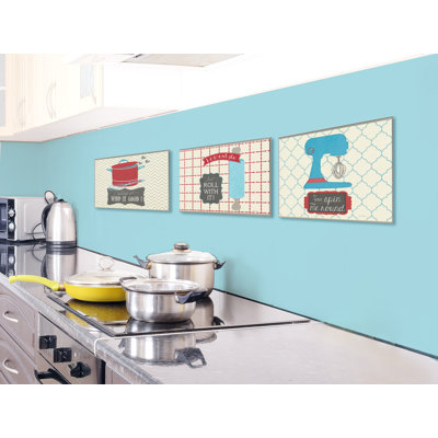 Demurjian «Roll, Spin and Whip Kitchen Utility», ensemble de 3 plaques murales d'art textuel