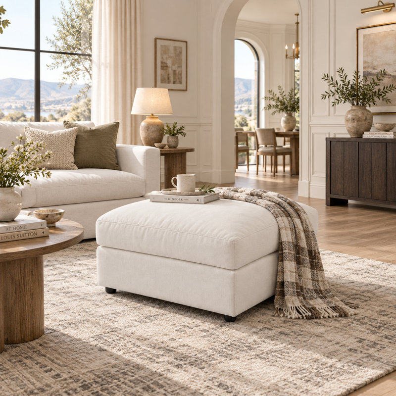32.7" Square Upholstered Storage Ottoman with Removable Washable Cover
