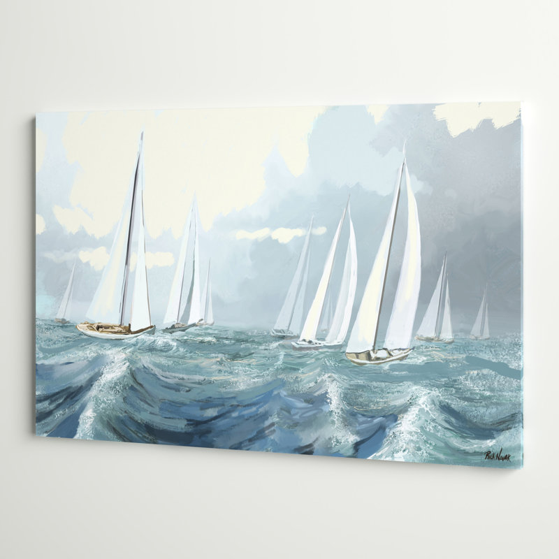 «Sailing Ships I» par Rick Novak - peinture sur toile tendue, H 32 po x l 48 po
