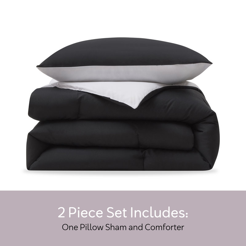 Modern Reversible 2 Piece Comforter Set, Twin Comforter + 1 Standard Sham, Black/White