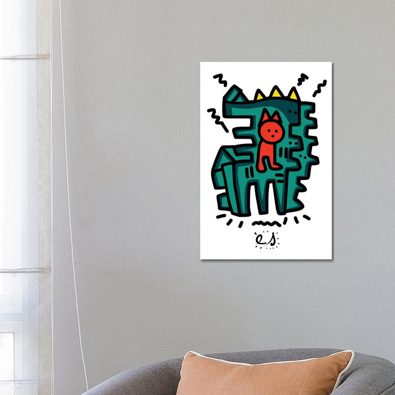 Red Child And Green Monster Friend by Emmanuel Signorino - Wrapped Canvas Print, 66.04 cm H x 45.72 cm W x 1.91 cm D