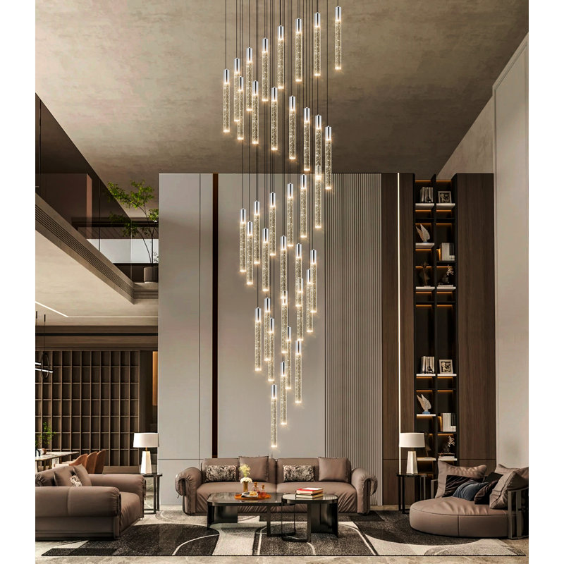 Lustre en cristal, Argent argent, 36, H 196 po x l 27,5 po x P 27,5 po