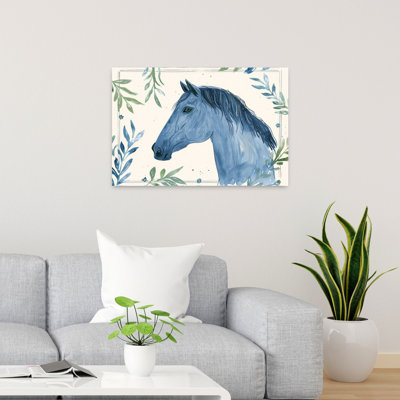 «Watercolor Blue Horse Peaceful Rustic Serene Horse Nature Landscape», reproduction d'art murale
