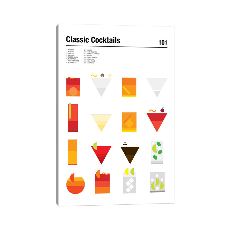 Classic Cocktails 101 by Nick Barclay - Print on Canvas, 101.6 cm H x 66.04 cm W x 1.91 cm D, Wrapped Canvas