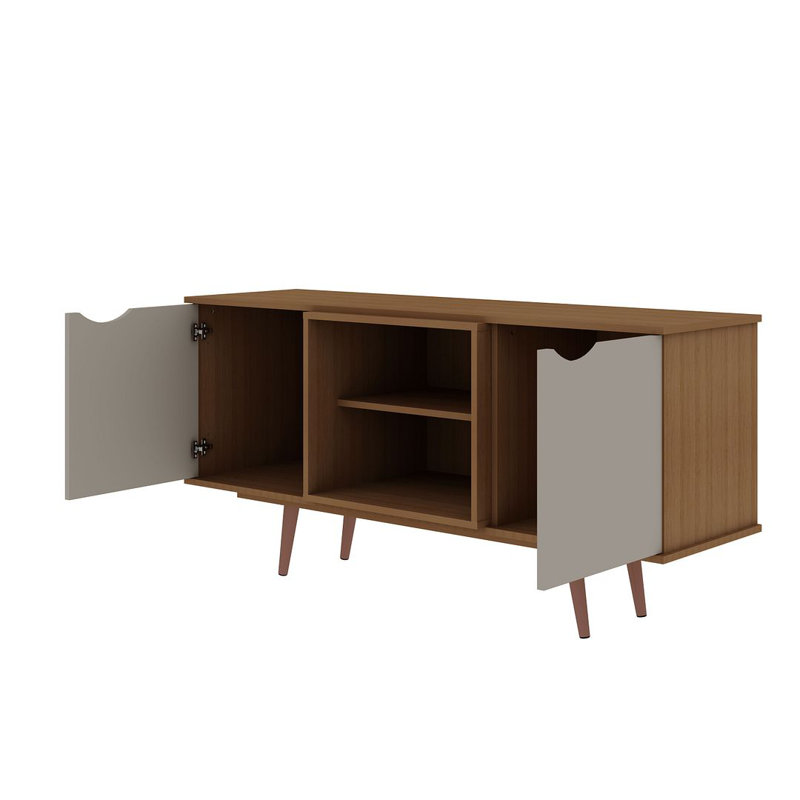 Hampton 53.54" Mid-Century Modern 4-Shelf TV Stand for TVs up to 46" in Off White and Maple Cream, Off White/Maple