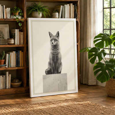 Fox on Pedestal Minimalist - Wrapped Canvas