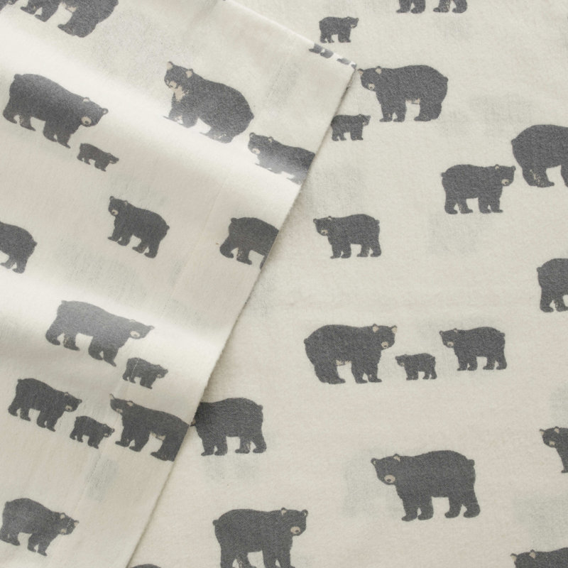 100% Cotton 200 Thread Count Flannel Sheet Set, Twin Sheet Set with 1 Pillowcase, Bear Family