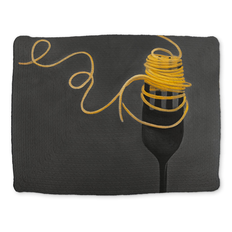 Napperon en polyester tressé gris - fourchette à pâtes spaghetti