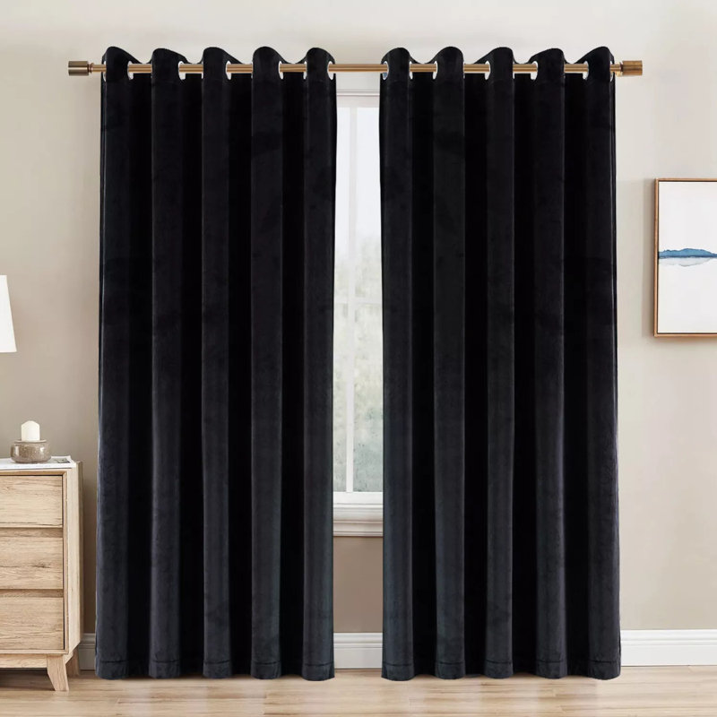 Crushed Velvet Eyelet Window Curtains, 117cm Width x 137cm Drop, Black