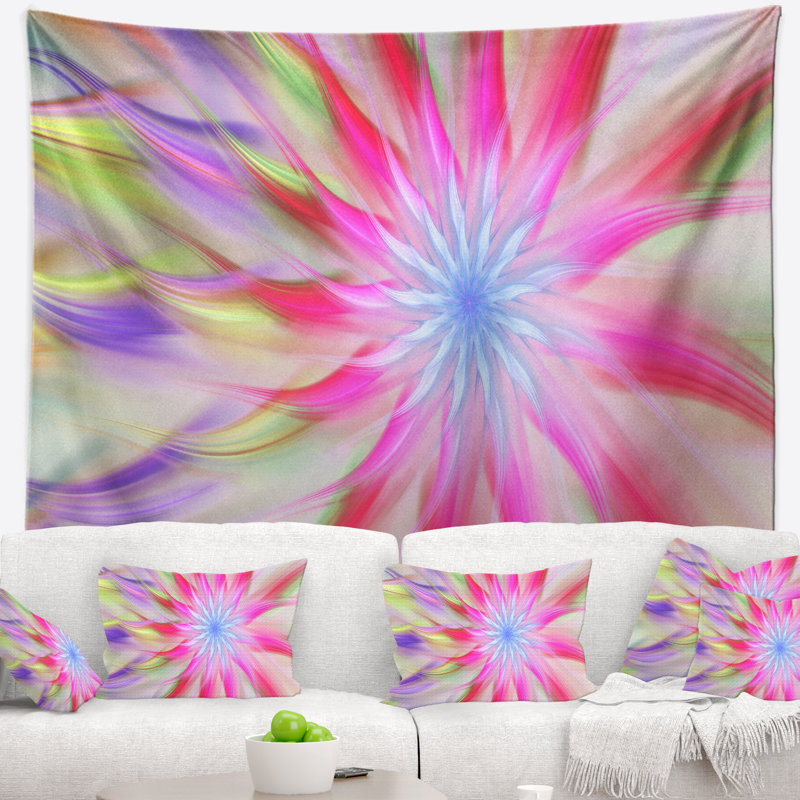 Tapisserie floral rose de fleurs exotiques, H 68 po x l 80 po