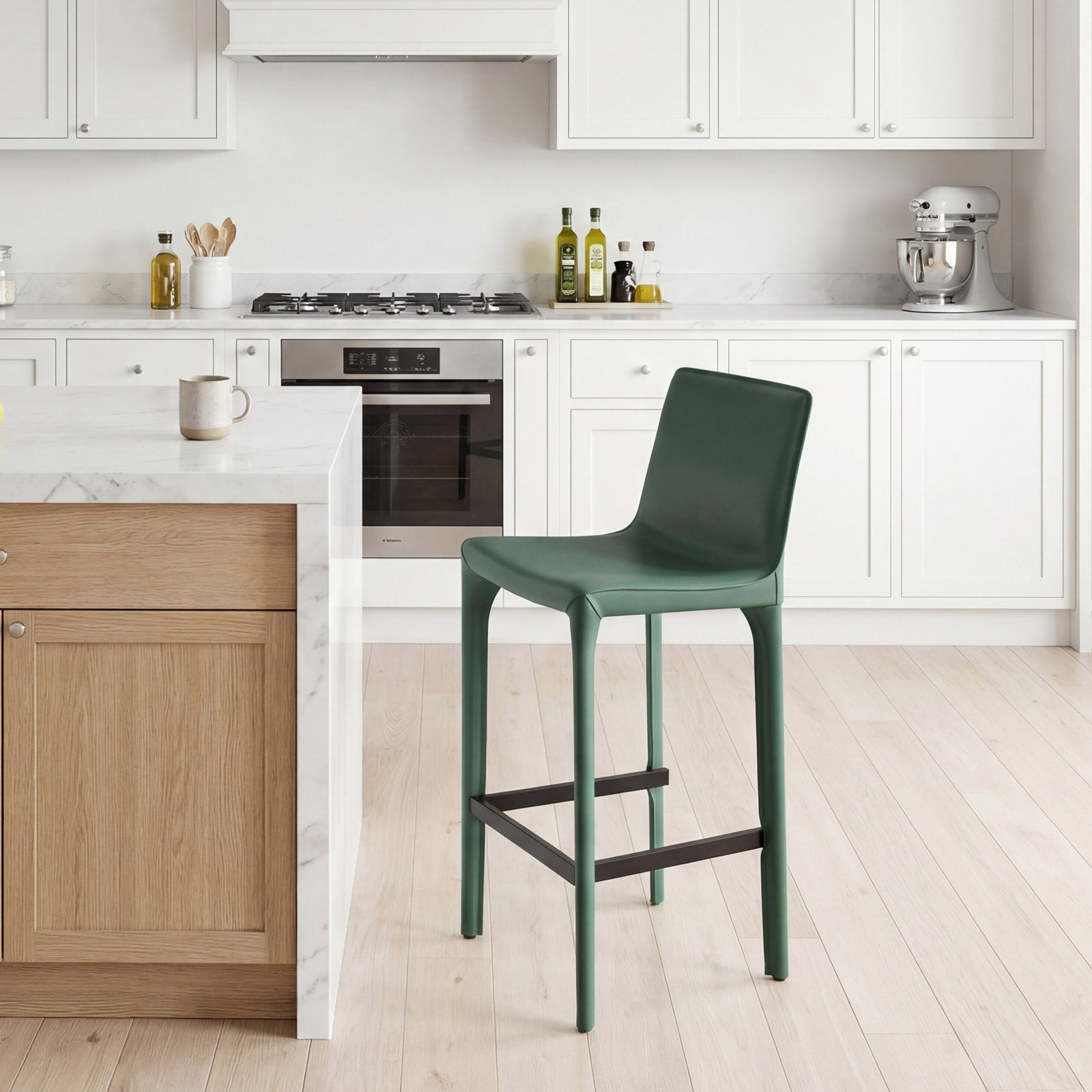 Vannes Vegan Leather Barstool, Green, 6