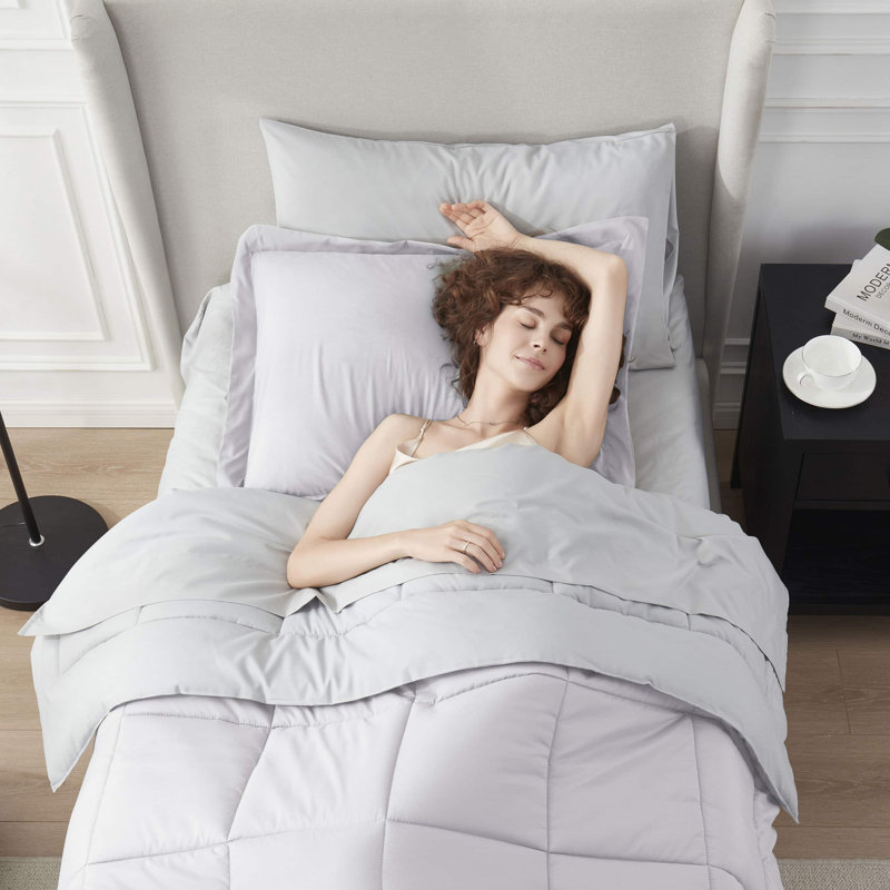 Ensemble d'édredon réversible avec draps Bed-in-a-bag, Édredon simple très long + 5 pièces supplément, Blanc