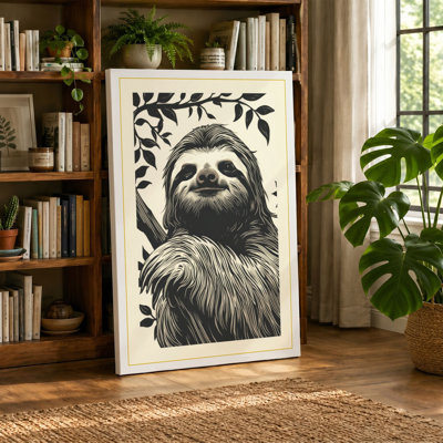 Sloth Among Leaves Boho - Wrapped Canvas