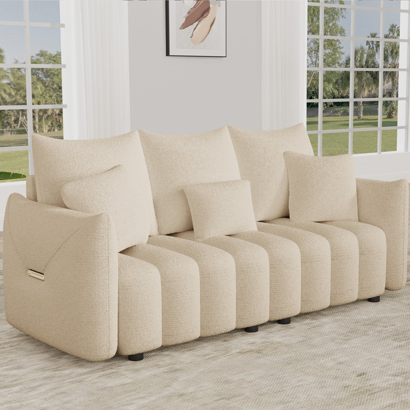 81" Modern Teddy Fleece Cloud 3 Seater Upholstered Sofa, Light Brown