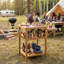 Table de barbecue d'extérieur en bois d'acacia, plateau de table en faux marbre résistant aux taches et panneaux latéraux rabattables rabattables, finition anti-corrosion résistante aux intempéries