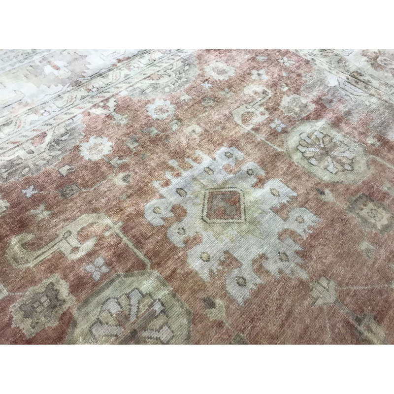 Tapis rouge et vert clair de haute qualité noué à la main