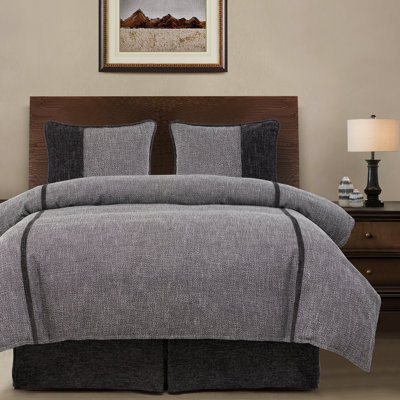 Hamilton Grey Chenille Traditional Modern Rustic 4 Piece Comforter Set