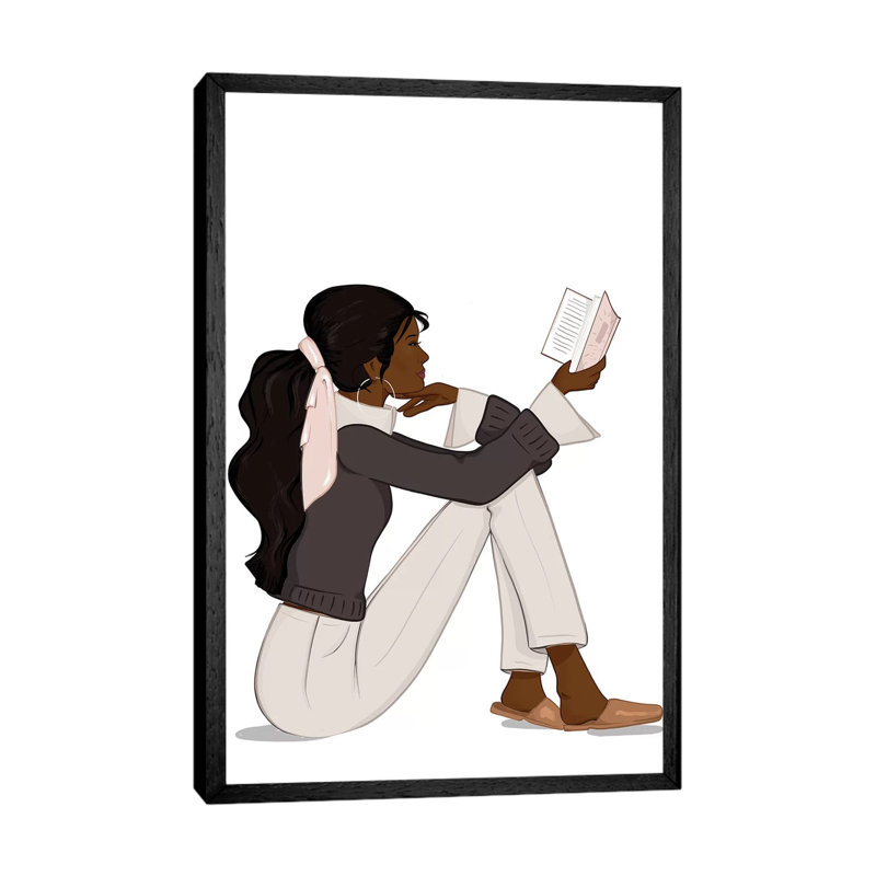 Bookworm Chic, Dark-Skinned, Black Hair by Sabina Fenn - Print on Canvas, Black Framed, 152.5 cm H x 101.5 cm W