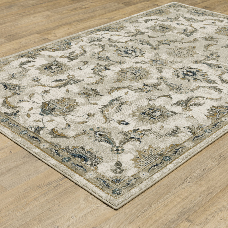 Tapis beige / bleu / gris à motif floral Nidia, Rectangle 7 pi 10 po x 10 pi