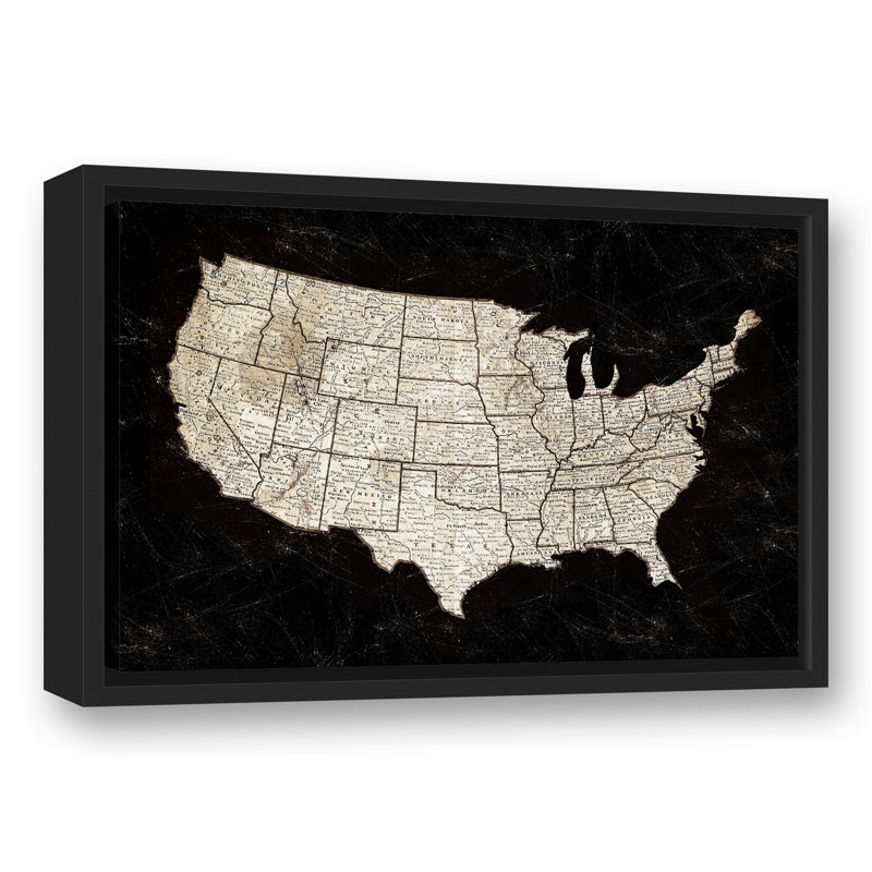 Carte noire des États-Unis, reproduction sur toile, L 19,75 po x H 13,75 po