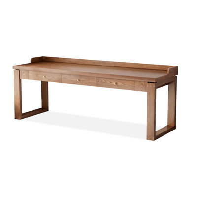Bureau rectangulaire brun en bois massif avec 3 tiroirs