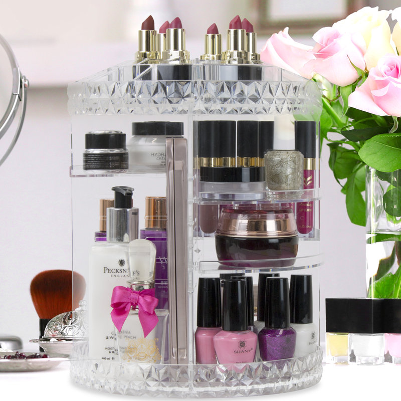 Clear Rotating Multi-Tier Cosmetic Organizer with Divided Slots