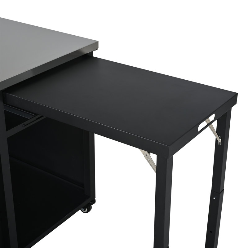 Îlot de cuisine extérieur 73,8 po et station de préparation pour barbecue avec plateau de table pliable et armoire, Noir