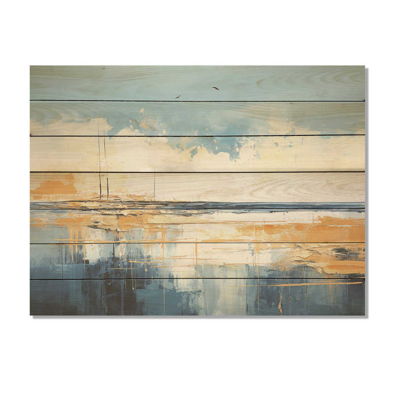 «Blue and Yellow Seaside Simplicity II» - minimalisme côtier sur bois, H 10 po x l 20 po x P 0,78 po